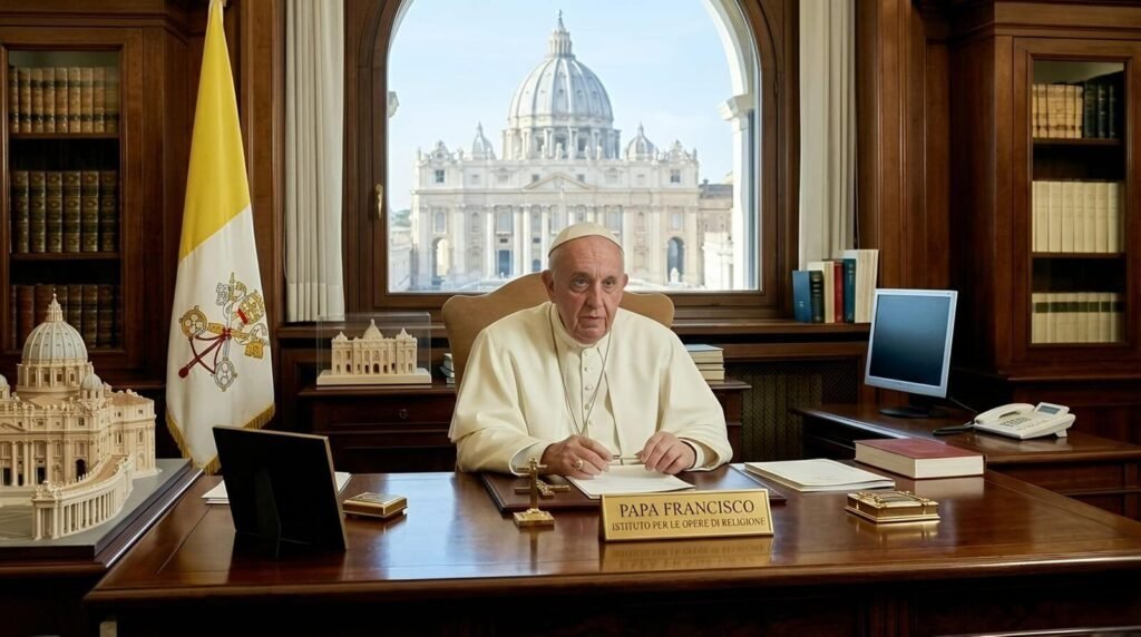 Papa Francisco sentado en su escritorio